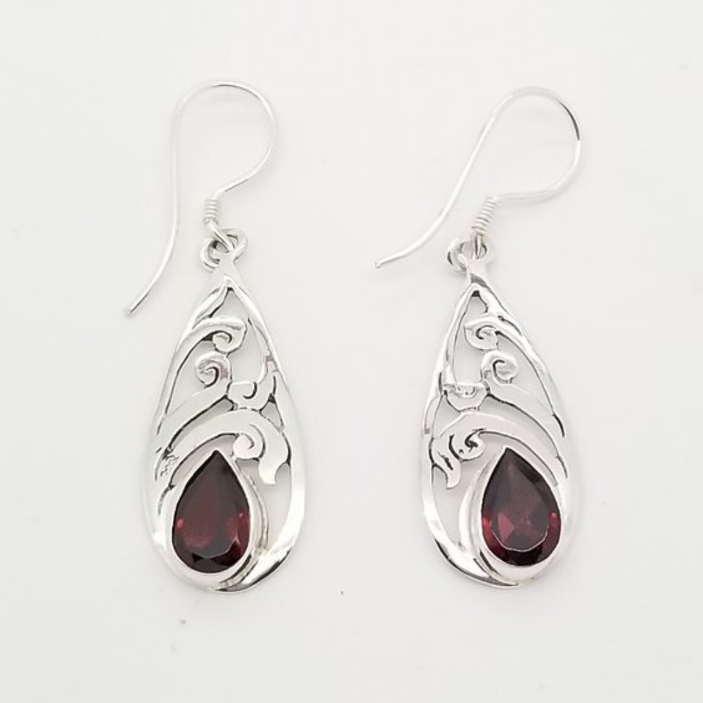 Garnet Swirl Teardrop Earrings